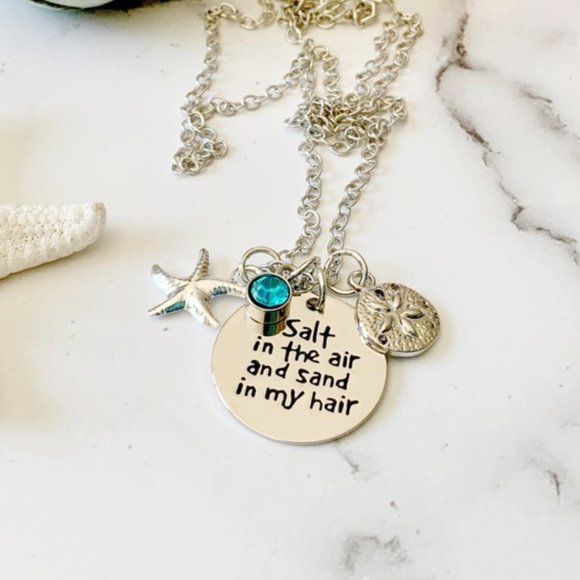 🌼 “Salt in the Air” Silver Beachy Ocean Charm Necklace - Picture 3 of 4